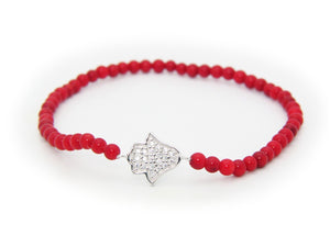 Red Coral Hamsa Bracelet, Elastic Women - Jewelry - Bracelets