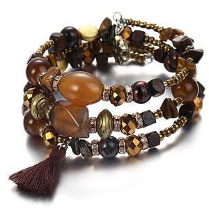 Resin Stone Wrap Bracelet with Tassel and Beads