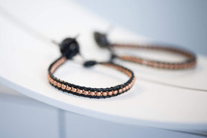 Rose Gold thin leather beaded bracelet Women - Jewelry - Bracelets