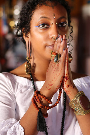 Rudraksha Buddhist Mala Beads Necklace with Black Tassels Women - Jewelry - Necklaces