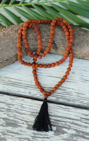 Rudraksha Buddhist Mala Beads Necklace with Black Tassels Women - Jewelry - Necklaces