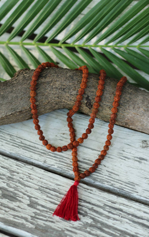 Rudraksha Buddhist Mala Beads Necklace with Red Tassels Women - Jewelry - Necklaces