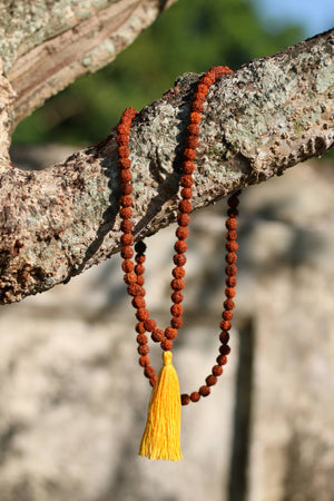 Rudraksha Buddhist Mala Beads Necklace with Yellow Tassels Women - Jewelry - Necklaces