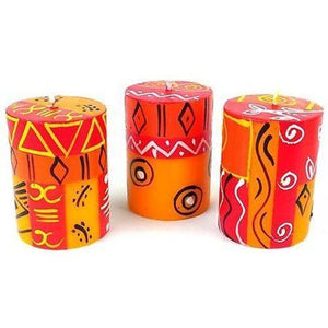 Set of Three Boxed Hand-Painted Candles - Zahabu Design (GC) Candles