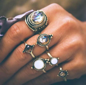 Silver Boho Stone Ring Set