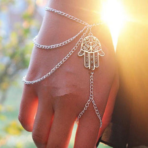 Silver Hamsa Bracelet & Hand Chain
