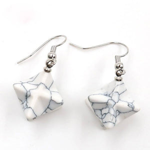 Silver Plated  White Turquoise Merkaba Drop Earrings Drop Earrings