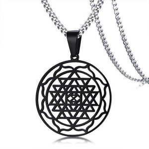 Sri Yantra Mandala Pendant Necklace in Black Lucky Charm Stainless Steel Blessed Energized Spiritual Jewelry 24 inch Black Gun Plated Pendant Necklaces