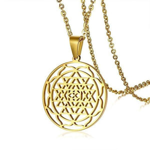 Sri Yantra Mandala Pendant Necklace in Black Lucky Charm Stainless Steel Blessed Energized Spiritual Jewelry 24 inch Light Yellow Gold Color Pendant Necklaces