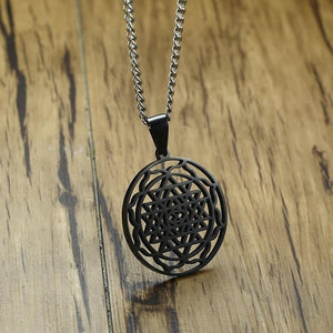 Sri Yantra Mandala Pendant Necklace in Black Lucky Charm Stainless Steel Blessed Energized Spiritual Jewelry 24 inch Pendant Necklaces