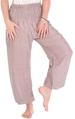 Tan Solid Harem Pants Standard / Brown Harem Pants