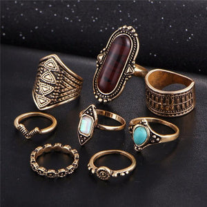 Tibetan Gypsy Turquoise & Black Ring Set