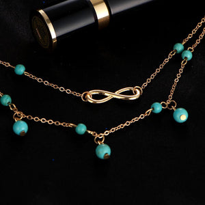Turquoise Beads with Infinity Charm Boho Anklet