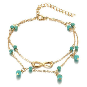 Turquoise Beads with Infinity Charm Boho Anklet BJDY25851