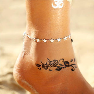 Vintage Gold Silver Multilayer Bohemian Anklets with Moon, Map Beads Leaves