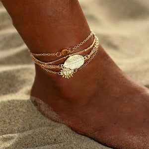 Vintage Gold Sun & Leaf  Boho Anklet & Bracelet