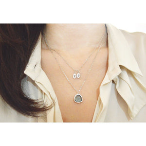 White gold layered aquamarine drop initial necklace Women - Jewelry - Necklaces
