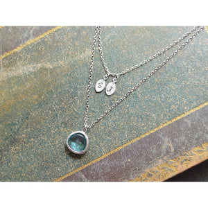 White gold layered aquamarine drop initial necklace Women - Jewelry - Necklaces
