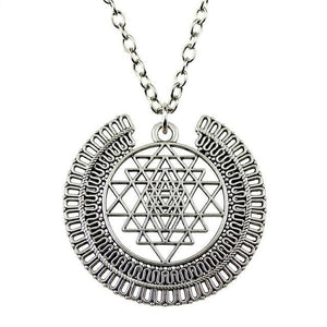 WYSIWYG 50x48mm Sri Yantra Pattern Pendant Necklace, Fashion Jewelry Gift For Women Dropship Jewellery Antique Silver Plated / 70cm Pendant Necklaces